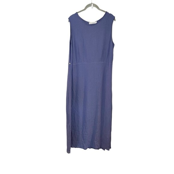 Cut Loose Blue Crinkle Teacher Dress L Lagenlook Sleeveless Rayon Midi Button - Picture 1 of 6